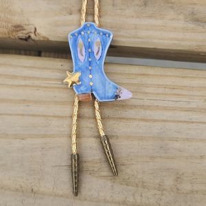 Lola Barb Pottery Bolo Tie Cowboy Boot with Spurs